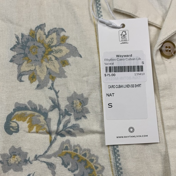 NWT Rhythm Men’s Cairo Cuban Linen SS Shirt - Picture 2 of 6